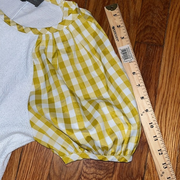 Anthropologie White And butter Yellow Gingham Blair Top small blouse cottagecore - Picture 13 of 13
